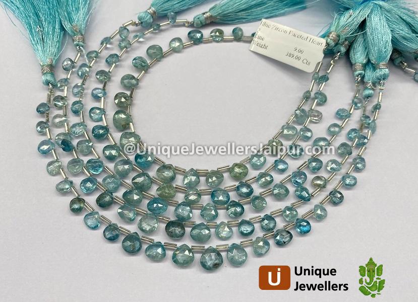 Blue Zircon Faceted Heart Beads